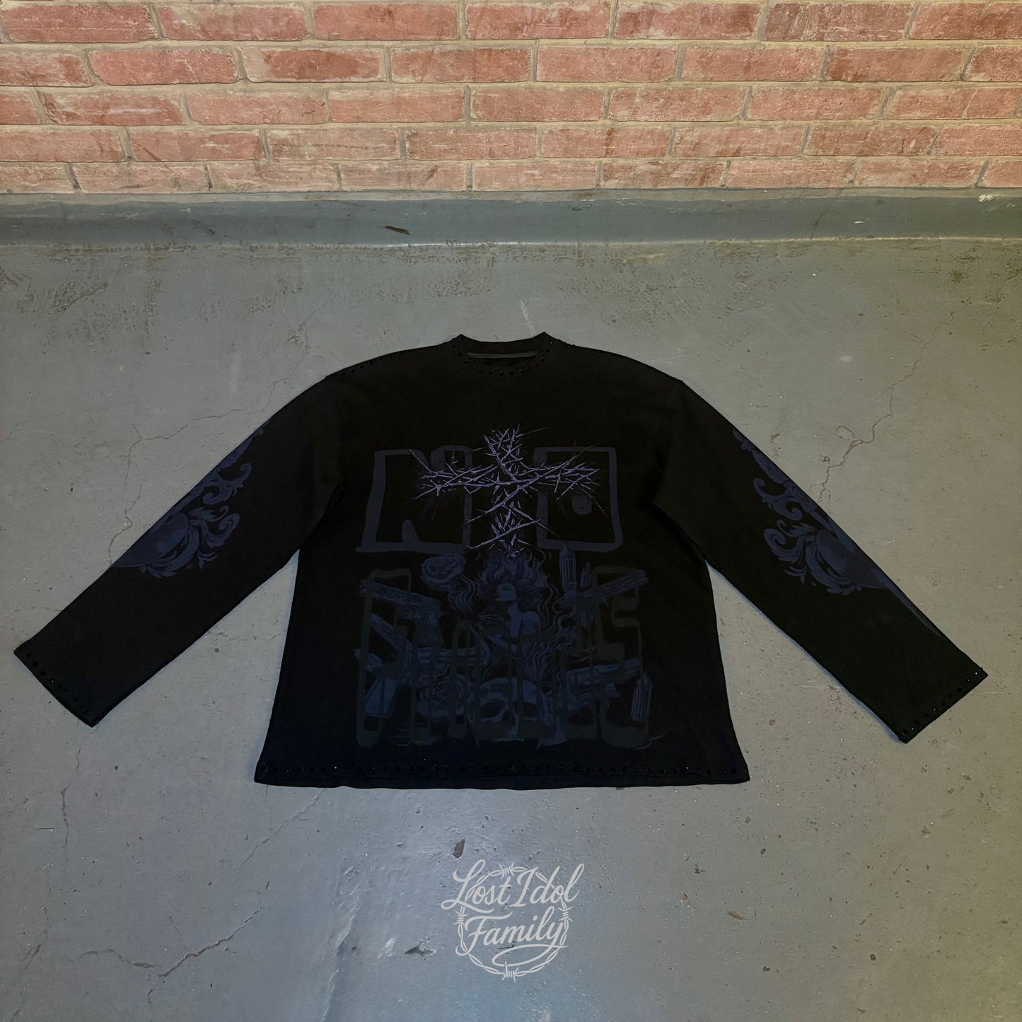 'Family Only' Waffle Print Long-Sleeve
