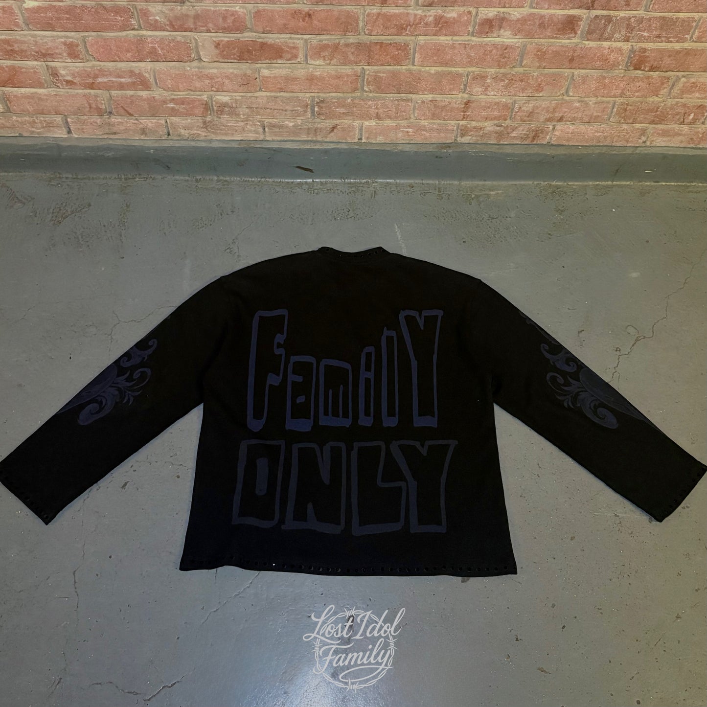 'Family Only' Waffle Print Long-Sleeve