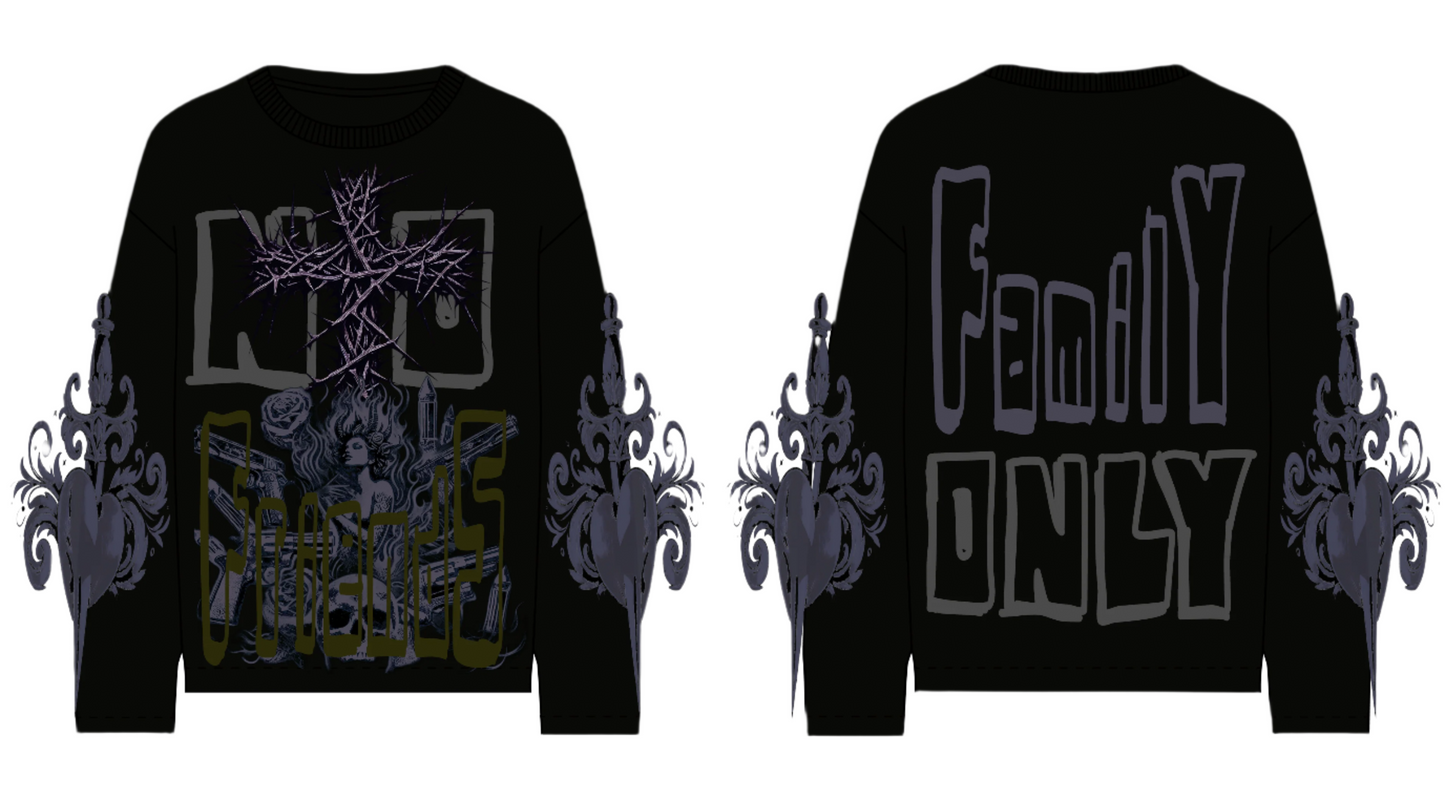 'Family Only' Waffle Print Long-Sleeve