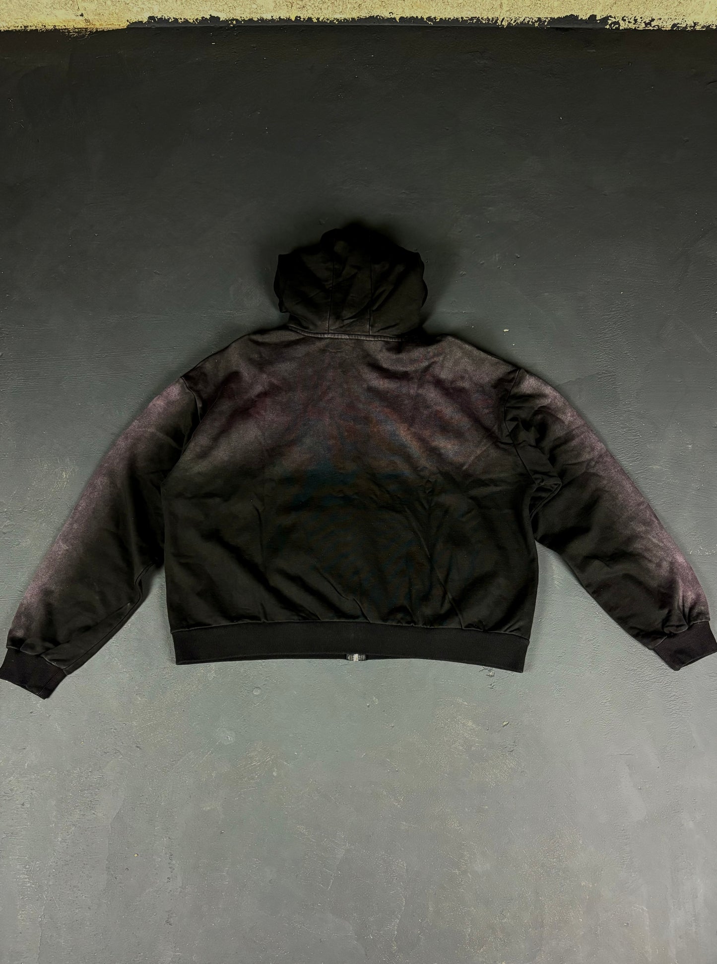 BLACK + STONE PURPLE WASH HALF-CROP "L.I.F" HOODIE