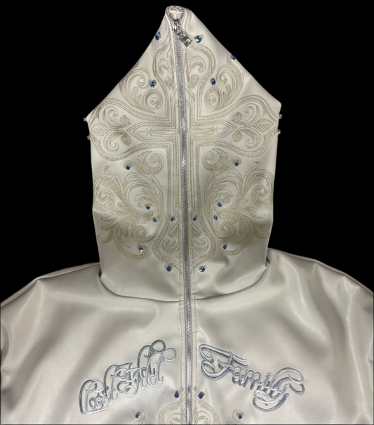 'PEACE AT WAR' (White) Leather Full-Zip