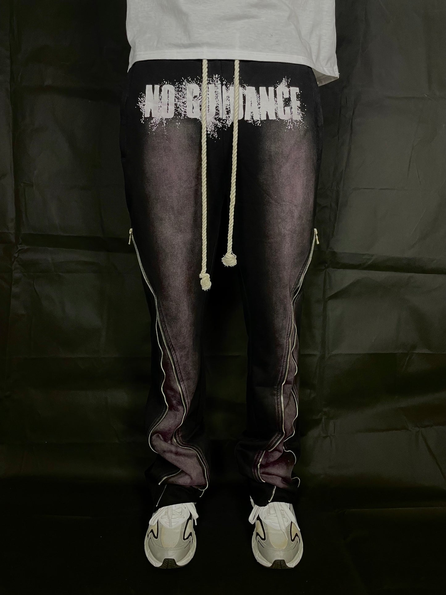 BLACK + STONE PURPLE WASH ZIP-FLARE "NO GUIDANCE" SWEATPANTS