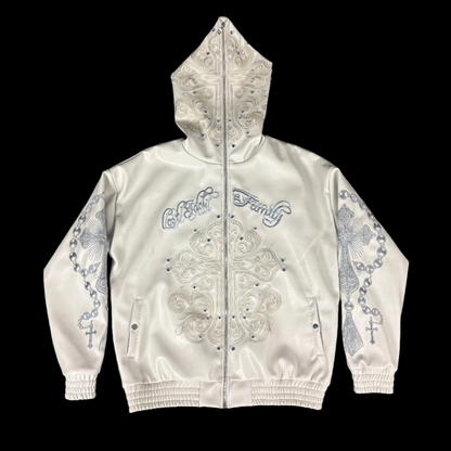 'PEACE AT WAR' (White) Leather Full-Zip