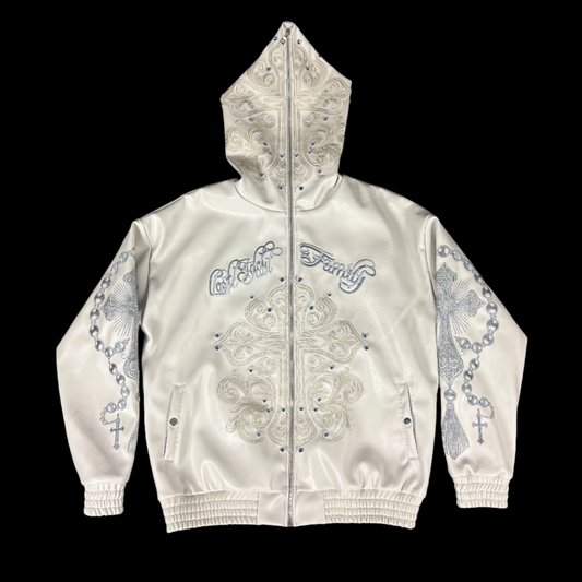 'PEACE AT WAR' (White) Leather Full-Zip